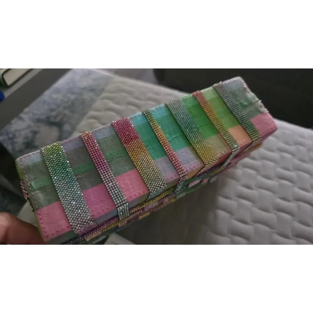 Simitri Rainbow Crystal Etoile Clutch NWT Multicolor Gingham Handcrafted